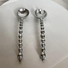 Salad Bowl Pewter Fork And Spoon Salad Server  Set 13 inches long.