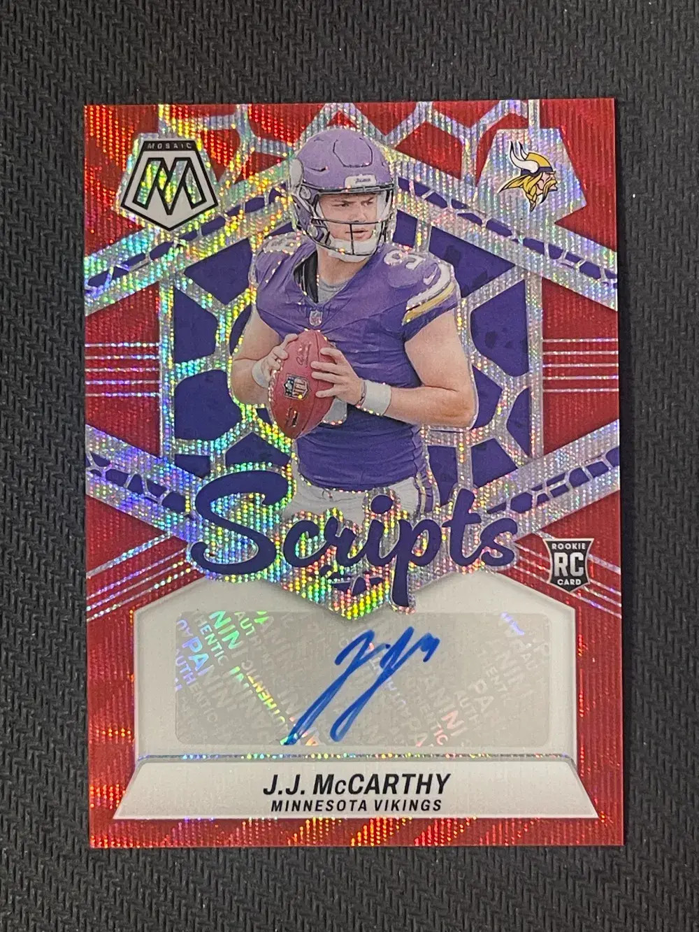 2024 Panini Mosaic - Rookie Scripts Red Wave RC AUTO #RS-JJM J.J. McCarthy JP