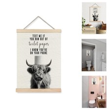 Highland Cow Bathroom Decor Framed Canvas Print Western Restroom Wall Art 12x16
