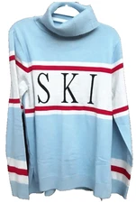 Luxury Women's Colorblock Button Turtleneck SKI Sweater Pullover Pale Blue XL