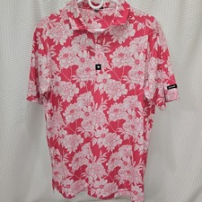 Bad Birdie Golf Polo Shirt Floral Pink White L Men's Short Sleeve Collared