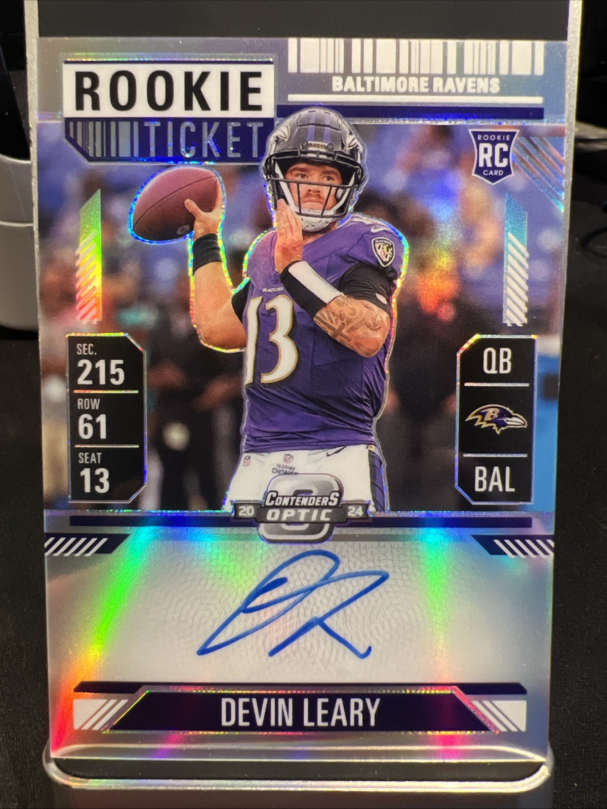 2024 Contenders Optic Devin Leary Rookie Ticket Silver On Card Auto #141 Ravens