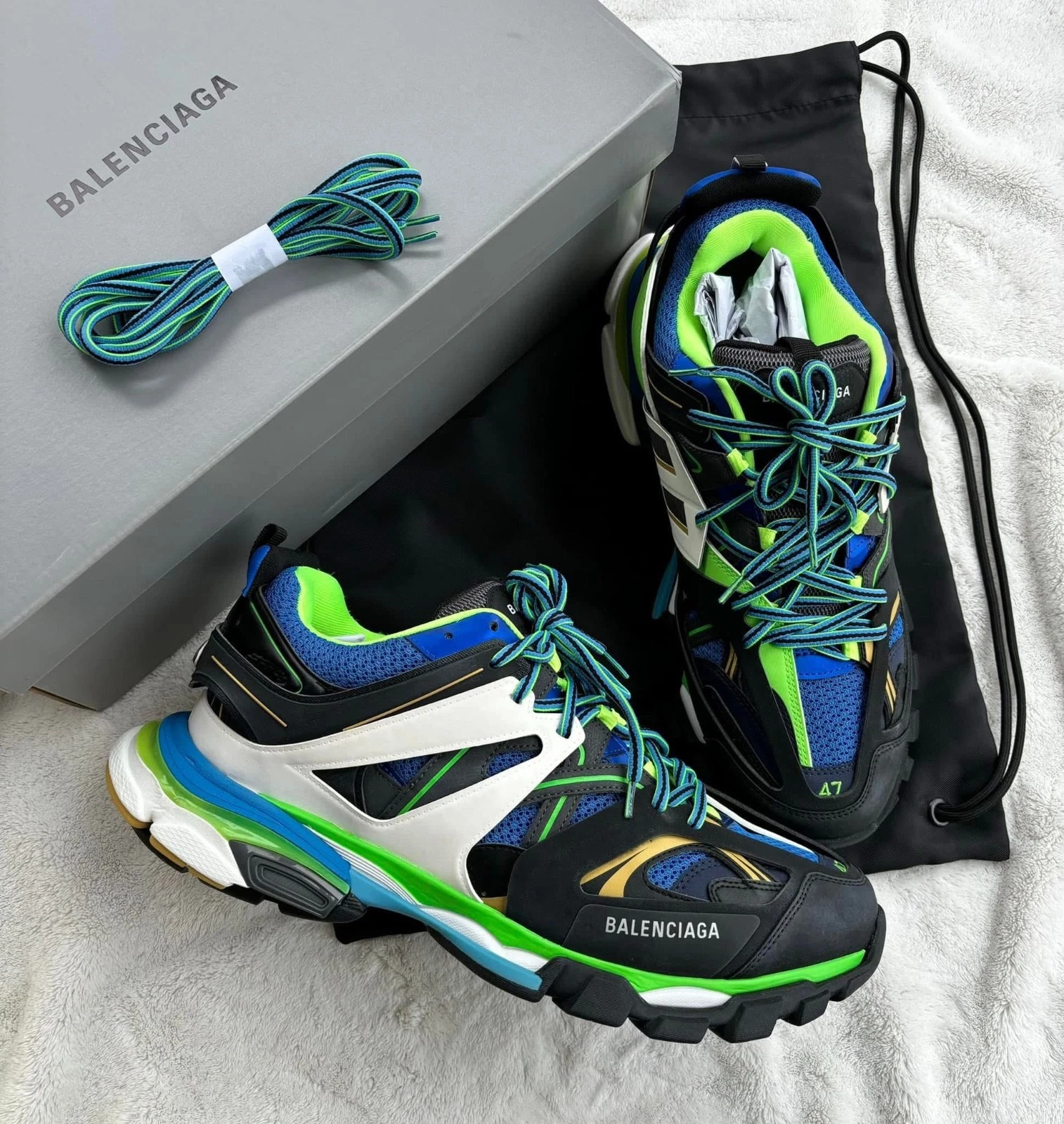 Balenciaga — Balenciaga Black Green & Blue Track Sneakers - 47EU  / 14US - $1150 - Authentic