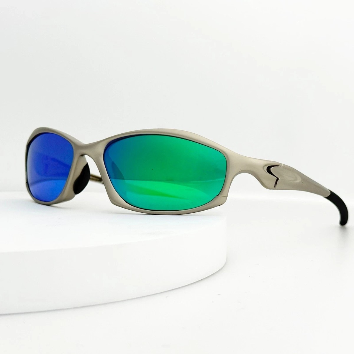 Oakley Hatchet X-Metal Sunglasses Silver Teal Blue Lenses Vintage