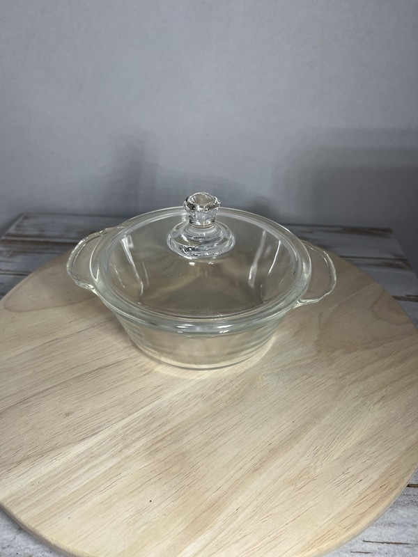 Vintage Fire King Clear Glass 8 oz Covered Mini Casserole Dish