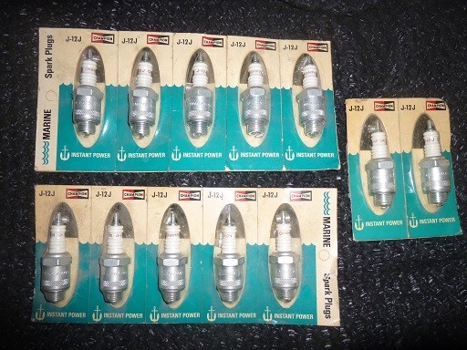 Cards of 12 Champion J-12-J  Spark Plugs Marine New Old Stock