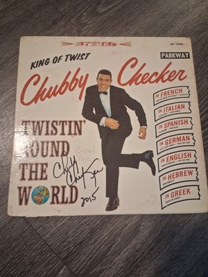CHUBBY CHECKER SIGNED AUTOGRAPHED ROUND WORLD THE TWIST RECORD ALBUM LP