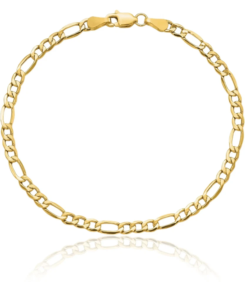 14K Solid Yellow Gold 3.5mm Figaro Link Chain Bracelet - Image 3 of 4