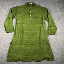 Fabindia Kurta Women 38 Green Silk Long Sleeve Mandarin Collar Textured Tunic