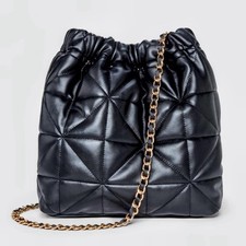 A New Day™ Rouched Chain Crossbody Bag Black Magnetic Closure 44.75" Strap NEW