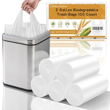 2 Gallon Small Bathroom Trash Bags - White With Handle Mini Garbage Bags Biod...
