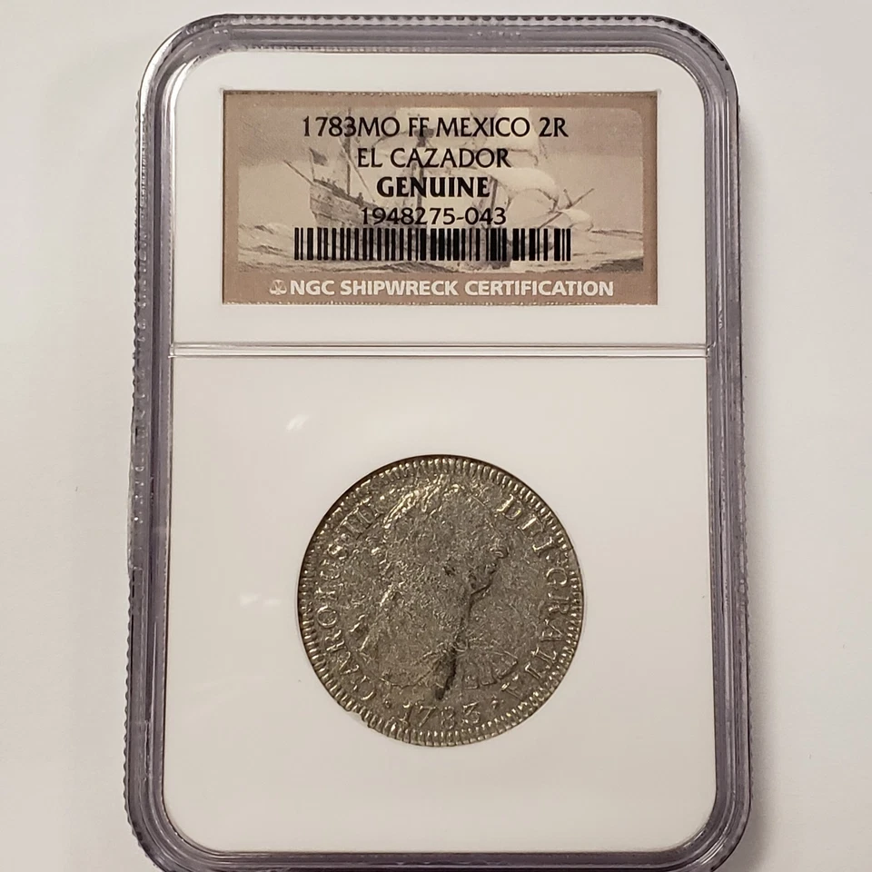 1783 Mo FF Mexico 2 Reales - El Cazador Salvaged Shipwreck NGC Genuine - Q1520 - Image 2 of 4