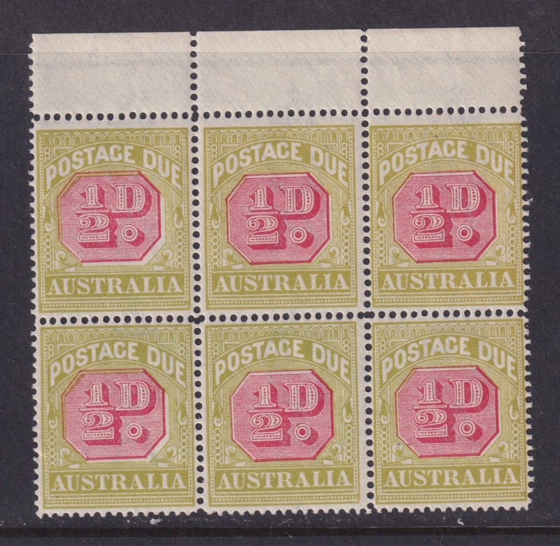 Australia Sc J50 SG D91 MNH 1923 ½d Postage Due Crown/A Block of 6 CV $108