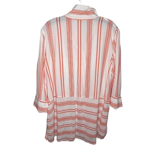 Soft Surroundings Ladson Long Line Tunic Shirt Orange Striped Button-Up Size L - Picture 2 of 6