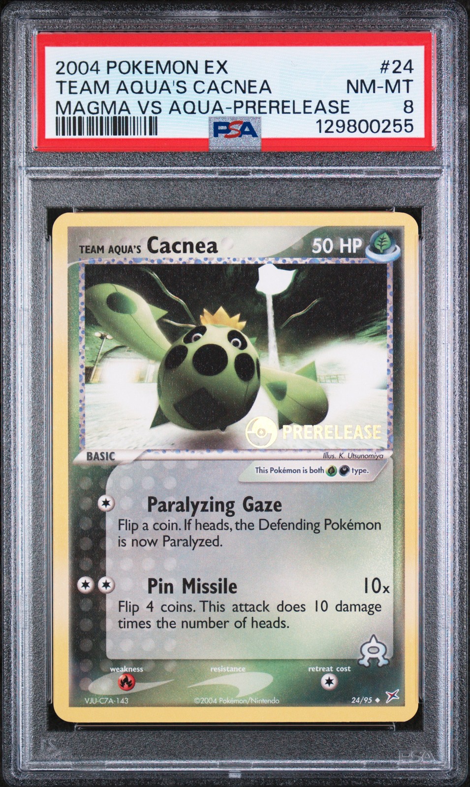 2004 POKEMON EX TEAM MAGMA VS TEAM AQUA PRERELEASE #24 TEAM AQUA'S CACNEA PSA 8