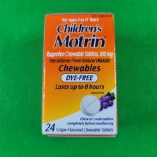 Children's Motrin Dye Free Chewable Tablets Grape 24 Ct Brand New Exp. 06/2026
