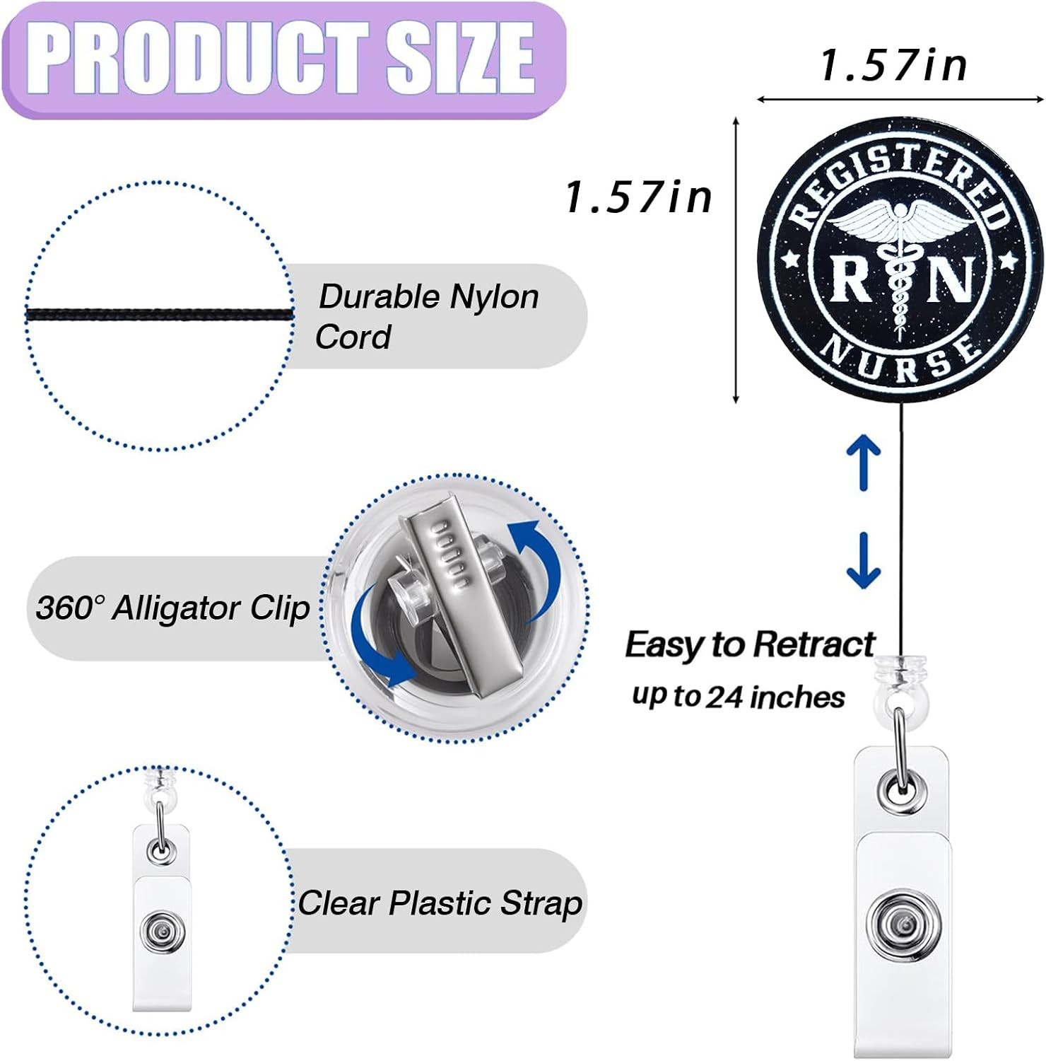 как выглядит Glitter Black RN Badge Reel Retractable, Funny Registered Nurse Acrylic Badge Re фото