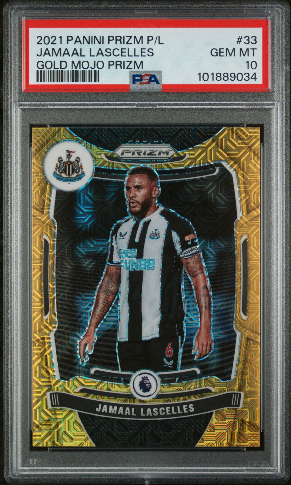 2021 PANINI PRIZM PREMIER LEAGUE GOLD MOJO PRIZM JAMAAL LASCELLES 4/10 PSA 10