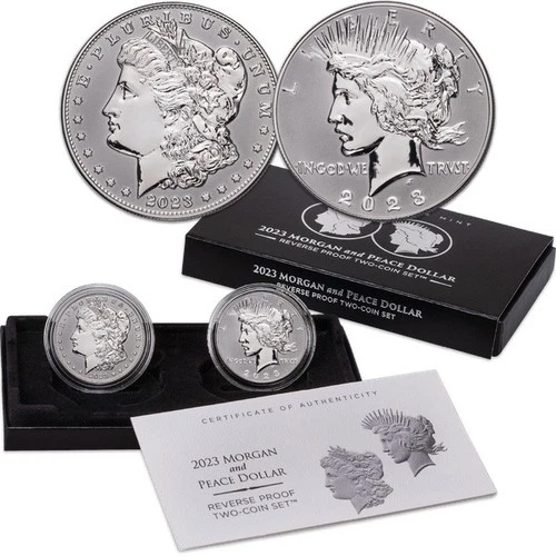 2023 $1 S REVERSE PROOF SILVER PEACE & MORGAN DOLLAR W/ BOX/COA 2 COIN SET