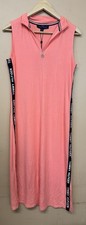 Tommy Hilfiger Women’s Small Coral Ribbed Zip Neck Midi Dress NWT Logo Tape