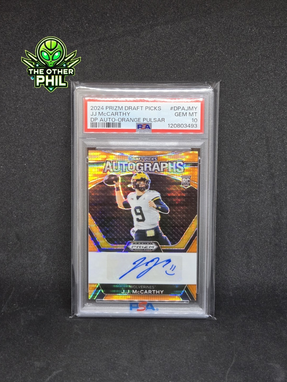 JJ MCCARTHY 2024 Prizm Draft Picks Autographs Orange Pulsar /49 Rookie RC PSA 10