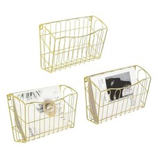 Hanging Wall File Organizer Metal Wall Mounted File Holder, No 3 Pack Gold