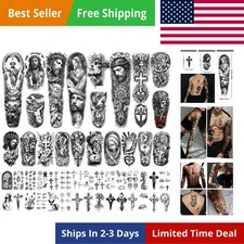 48 Sheets Christian Full Arm Temporary Tattoos For Adult, Religious Jesus Chr...
