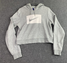 Nike Hoodie Jumper Womens Small Heather Grey Centre Swoosh Logo Long Sleeve