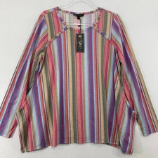 New DG2 Top Large Colorful Striped Long Sleeve Stretch Knit Relaxed Casual