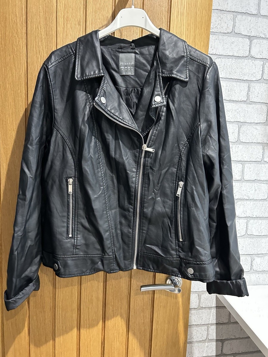 LADIES BLACK PLEATHER BIKER JACKET by PRIMARK size 14 Worn as seen