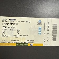 Everton v Wigan Athletic(Barclays Premiership 2006/07) 16/9/2006 Match Ticket
