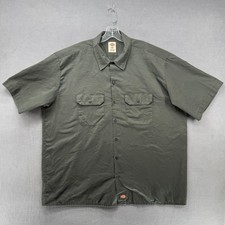 Dickies Work Button Up Shirt Men's Dark Green Short Sleeve Size 2XL Pockets