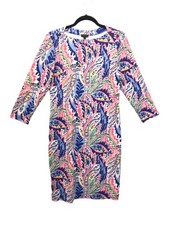 Talbots Women M Stretch Nylon Shift Dress Boat Neck 3/4 Sleeve Button Detail