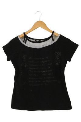 032C Damen T-Shirt Schwarz Gr. 38/M Kurzarm Baumwolle Schriftzug