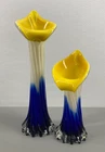 Hand Blown Vase Jack In The Pulpit Calla Lily Art Glass Murano Style Set of Two