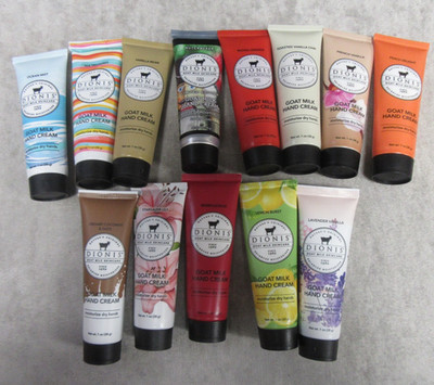 13 ASSORTED DIONIS  GOAT MILK HAND CREAM - 1 OZ EA - GREAT WAY TO FIND FAVORITE