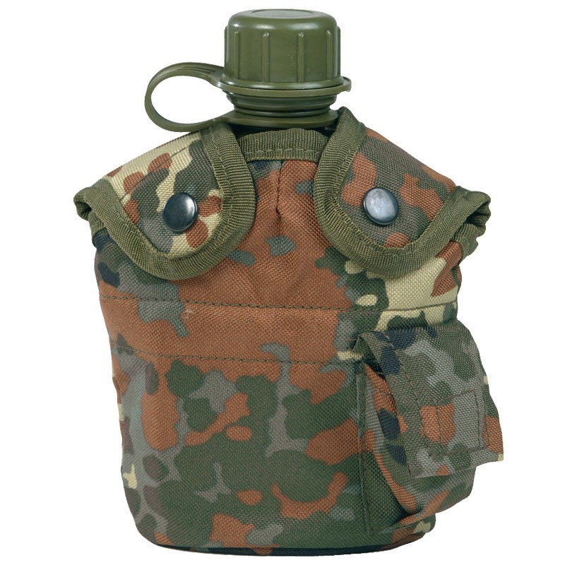 WATER BOTTLE CANTEEN + BELT HOLDER + CUP ARMY MILITARY GERMAN FLECKTARN CAMO