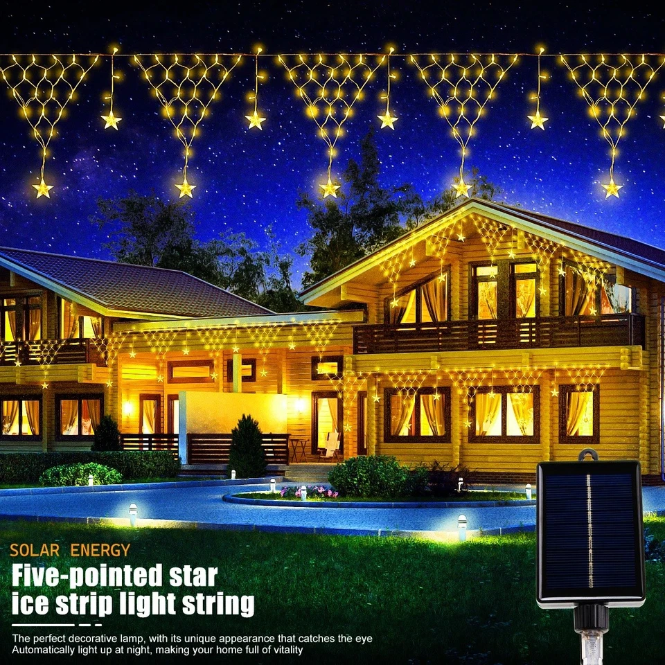 Luz solar de cortina de hielo pentagrama de Navidad para fiesta de Halloween luz de vacaciones Foto 4 de 4