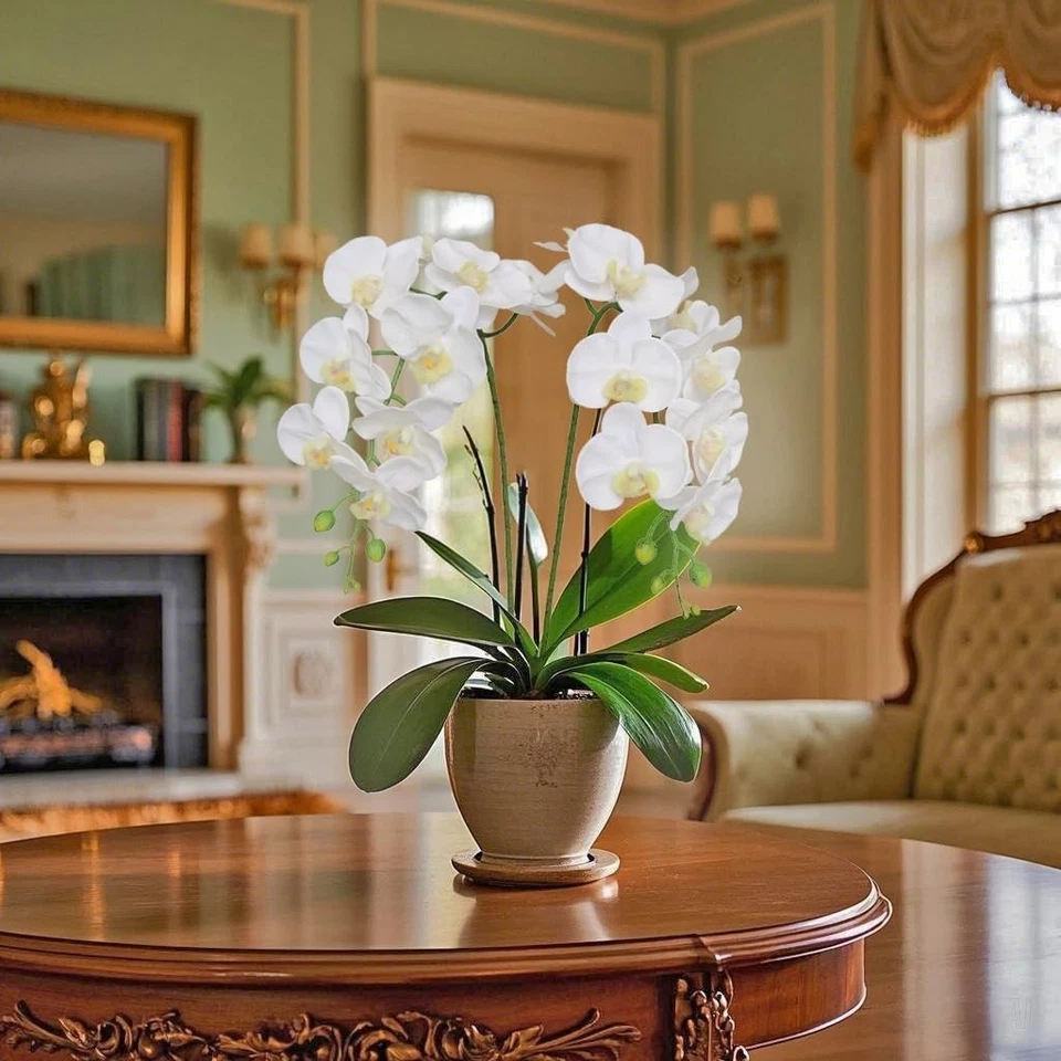 Flores artificiales de 38 pulgadas Phalaenopsis ramas tacto real no orquídeas de seda... Foto 3 de 4