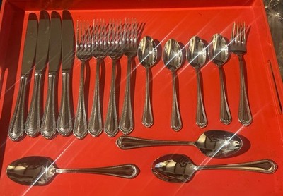 16 Pc Mikasa Regent Bead Stainless Mixed Flatware Teaspoons Forks Knives MINT
