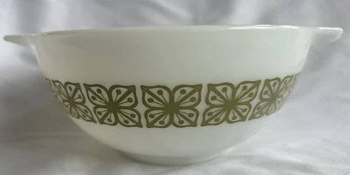 Vintage 1960's Pyrex Verde Green Flowers Nesting Cinderella Bowl #442 1.5 Qt