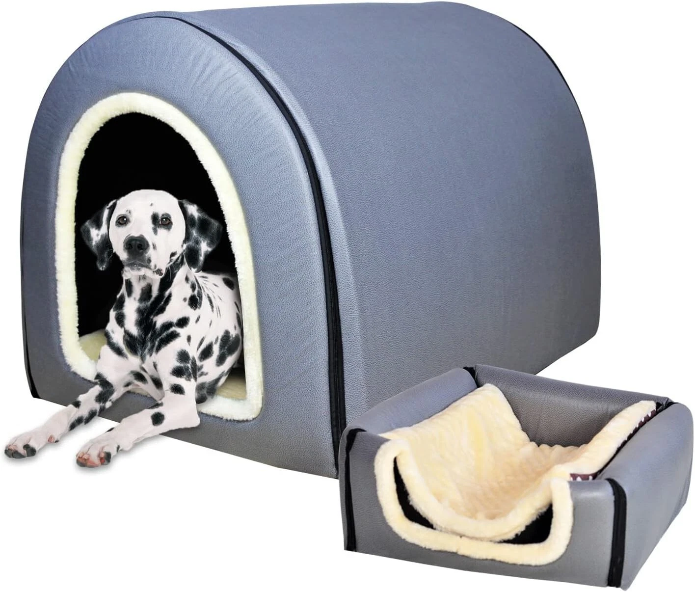 Dog Bed,2 Ways to Use,Indoor Pet House with Fluffy Mat,