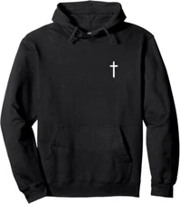 Small Cross Subtle Christian Minimalist Religious Faith Pullover Hoodie
