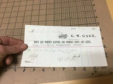 original paper receipt: G W GAGE - 1879 E BAILEY - boots shoes LYNN MASS