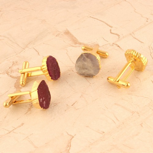 Genuine Moonstone Ruby Jade Quartz Gold Plated Men's Wear Cufflinks 2 Pairs Lot - Picture 3 of 3