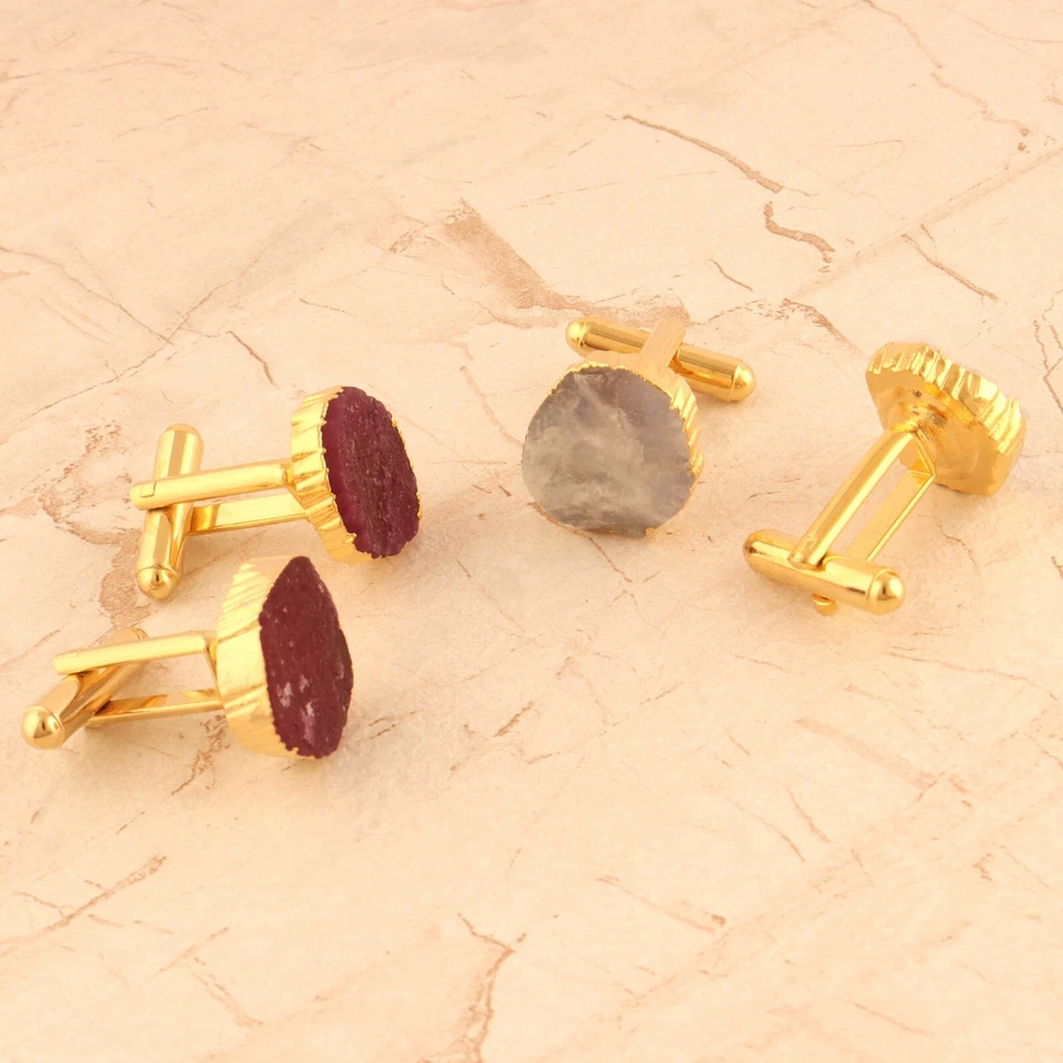 Genuine Moonstone Ruby Jade Quartz Gold Plated Men's Wear Cufflinks 2 Pairs Lot - Image 3 of 3