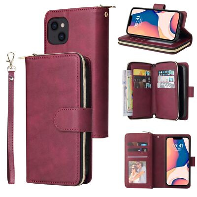 Zipper Wallet Case Leather Flip Cover For iPhone 17/16/15/14/13/12/11 Pro Max 8