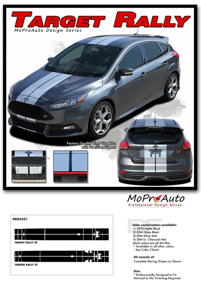 2016 2017 2018 Ford Focus TARGET RALLY Racing Stripes Decals Vinyl Graphics Kit Foto 2 de 4