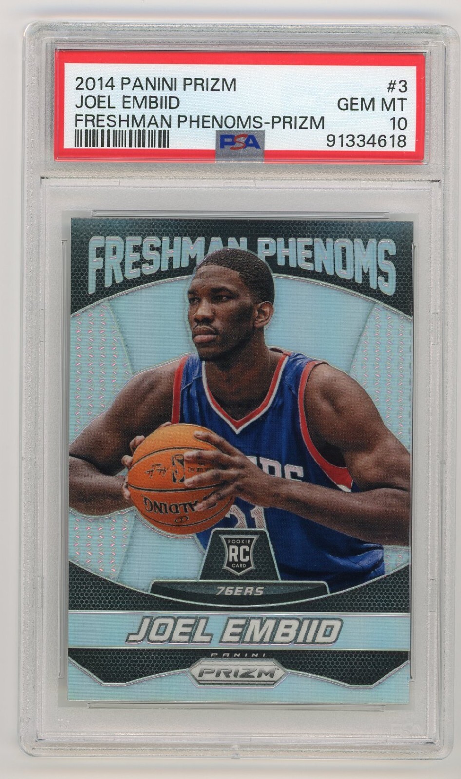 2014-15 Panini Prizm Joel Embiid Freshman Phenoms Silver Rookie RC #3 PSA 10