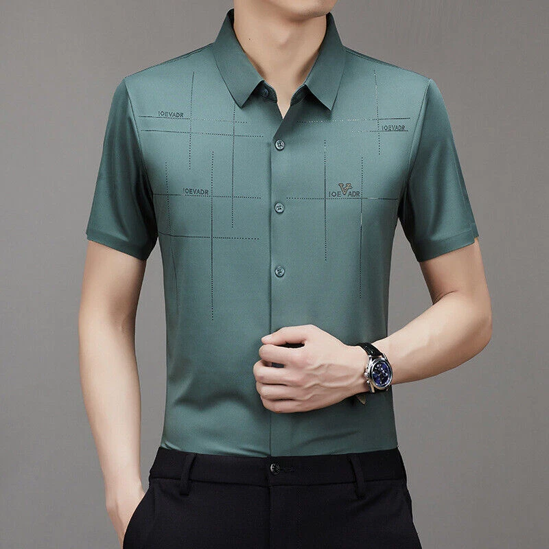 Men Anti-Wrinkle Ice Silk Quick-Drying Short Sleeve Stretch Business Work Shirt Men Anti-Wrinkle Ice Silk Quick-Drying Short Sleeve Stretch Business Work Shirt